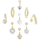 Cherry Diva belly bar Gold Multi Pack Of 9 Dangling & Hinged Belly Button Bars