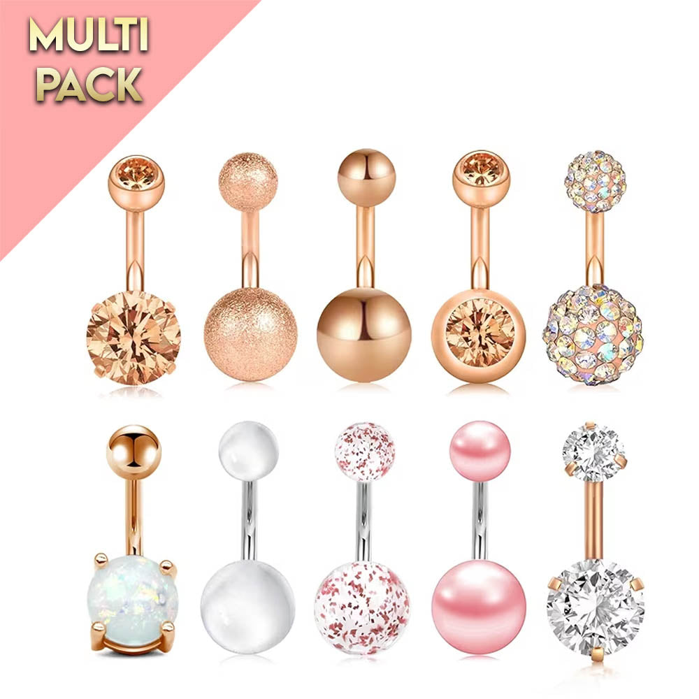 Cherry Diva belly bar Multi Pack Of 10 Rose Gold Crystal Belly Button Bars