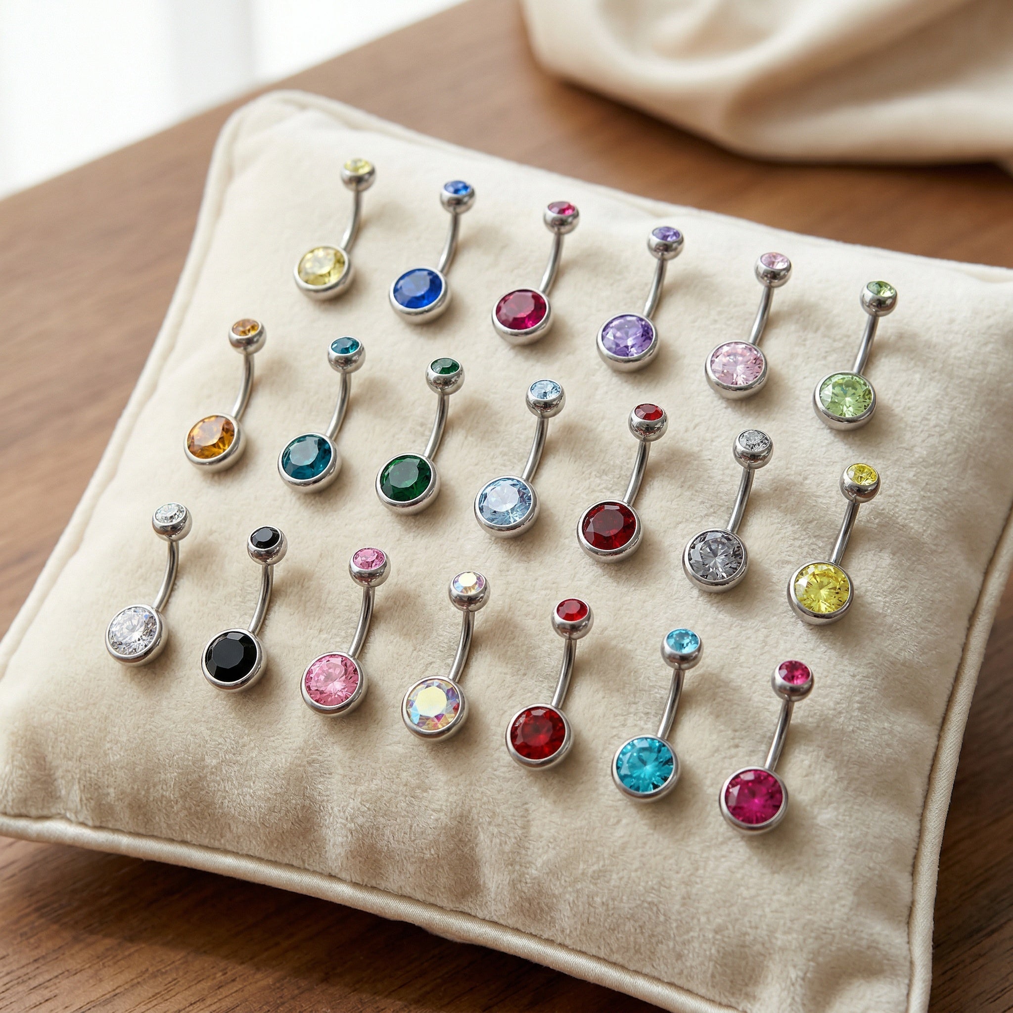 Cherry Diva Belly Bar Multi Pack Of 20 Rainbow Double Crystal Belly Bars