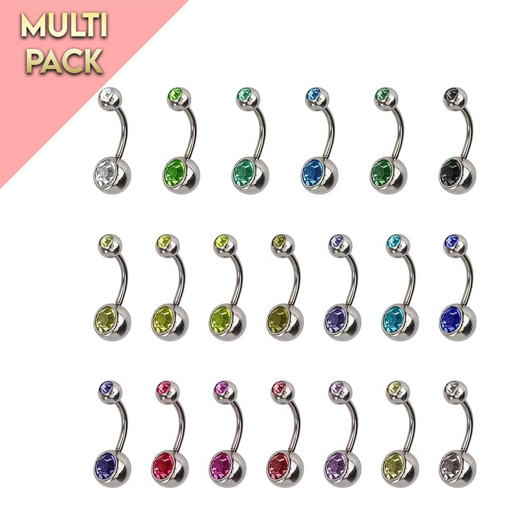 Multi Pack Of 20 Rainbow Double Crystal Belly Bars
