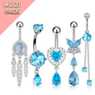 Cherry Diva Belly Bar Multi Pack Of 5 Blue Silver Belly Button Bars