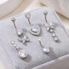 Cherry Diva Belly Bar Multi Pack Of 5 Crystal Belly Button Bars - Silver