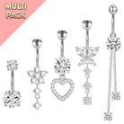 Cherry Diva belly bar Multi Pack Of 5 Dangling Crystal Belly Button Bars