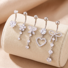 Cherry Diva Belly Bar Multi Pack Of 5 Dangling Crystal Belly Button Bars