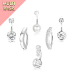 Cherry Diva Belly Bar Multi Pack Of 6 Silver Crystal Hinged Belly Button Bars