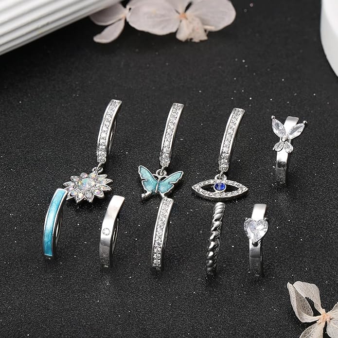 Cherry Diva Belly Bar Multi Pack Of 9 Silver Crystal Hinged Belly Bars