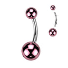 14 Gauge Glass Coated Surgical Steel Belly Bar Pink
