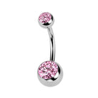 Cherry Diva Belly Bar Pink 14 Gauge Internally Threaded Titanium Double Crystal Belly Bar