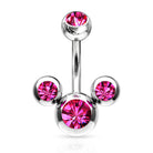 Cherry Diva belly bar Pink 14 Gauge Triple Crystal Belly Bar