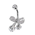 Cherry Diva belly bar Silver 14 Crystal Bow Belly Button Bar