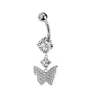 Cherry Diva belly bar Silver 14 Crystal Wings Butterfly Belly Bar