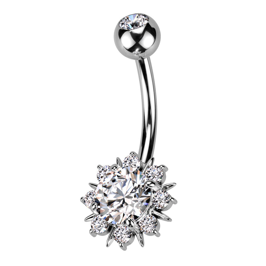 Cherry Diva belly bar Silver 14 Gauge Crystal Sunburst Belly Bar