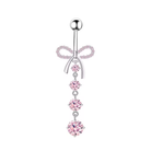 Cherry Diva Belly Bar Silver 14 Gauge Dangling Crystal Bow Belly Button Bar