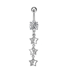 Cherry Diva Belly Bar Silver 14 Gauge Dangling Crystal Stars Belly Button Bar