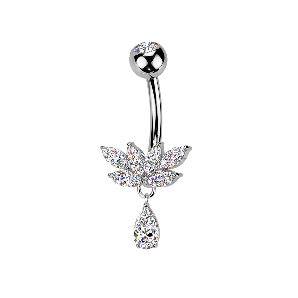 Cherry Diva Belly Bar Silver 14 Gauge Dangling Crystal Titanium Belly Button Bar