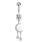 Cherry Diva Belly Bar Silver 14 Gauge Dangling Moon & Stars Belly Bar