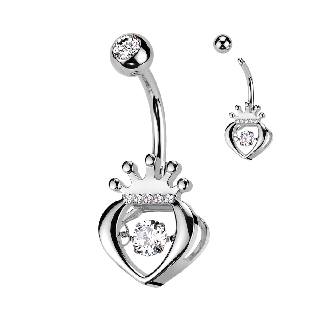 14 Gauge Hollow Heart Crown Belly Bar Cherry Diva