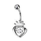 Cherry Diva belly bar Silver 14 Gauge Hollow Heart & Crown Belly Bar