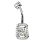 Cherry Diva Belly Bar Silver 14 Gauge Hypoallergenic Chunky Crystal Belly Bar