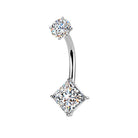 Cherry Diva Belly Bar Silver 14 Gauge Hypoallergenic Crystal Diamond Belly Bar