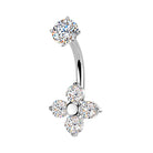 Cherry Diva Belly Bar Silver 14 Gauge Hypoallergenic Crystal Flower Belly Bar