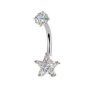 Cherry Diva Belly Bar Silver 14 Gauge Hypoallergenic Crystal Star Belly Bar