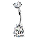 Cherry Diva belly bar Silver 14 Gauge Hypoallergenic Double Crystal Belly Button Bar
