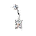 Cherry Diva Belly Bar Silver 14 Gauge Hypoallergenic Rectangular Crystal Belly Bar