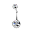 Cherry Diva Belly Bar Silver 14 Gauge Internally Threaded Titanium Double Crystal Belly Bar