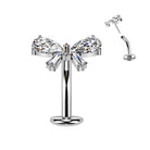 Cherry Diva Belly Bar Silver 14 Gauge Threadless Titanium Bow Floating Belly Button Bar