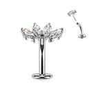 Cherry Diva Belly Bar Silver 14 Gauge Threadless Titanium Crystal Belly Floating Button Bar