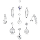 Cherry Diva belly bar Silver Multi Pack Of 9 Dangling & Hinged Belly Button Bars