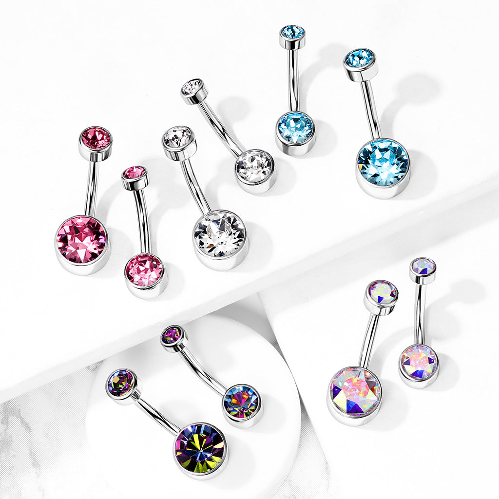 14 Gauge Titanium Bezel Set Crystal Belly Button Bar Product Photo