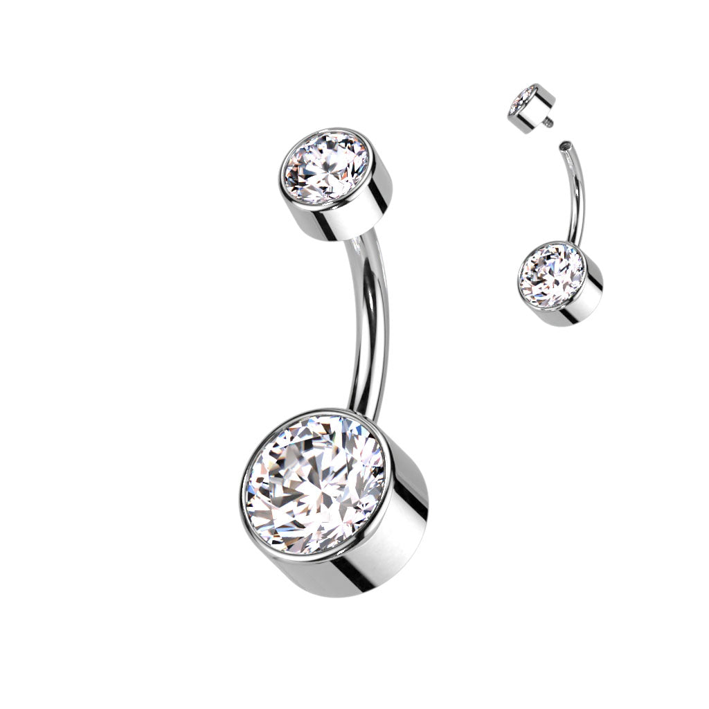 Cherry Diva belly bar Clear Crystal 14 Gauge Titanium Bezel Set Crystal Belly Button Bar