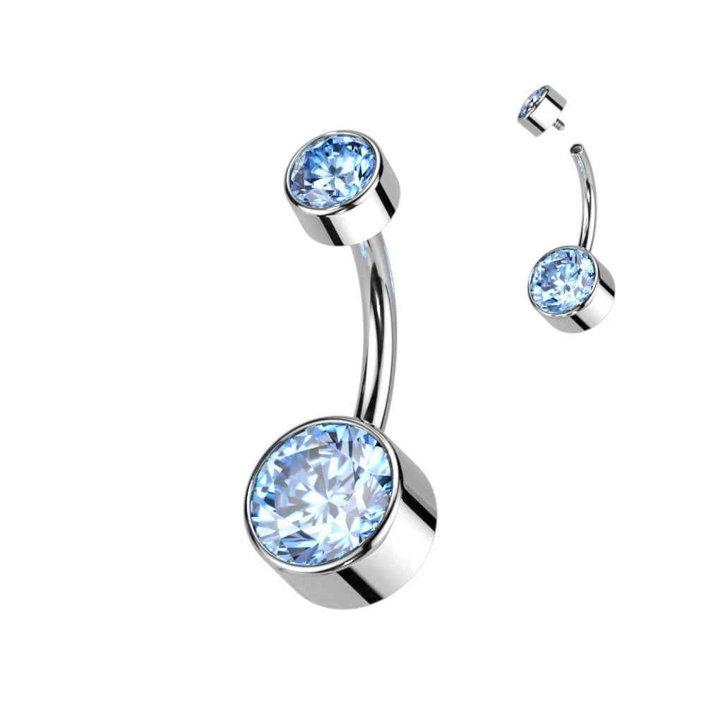 14 Gauge Titanium Bezel Set Crystal Belly Button Bar Blue