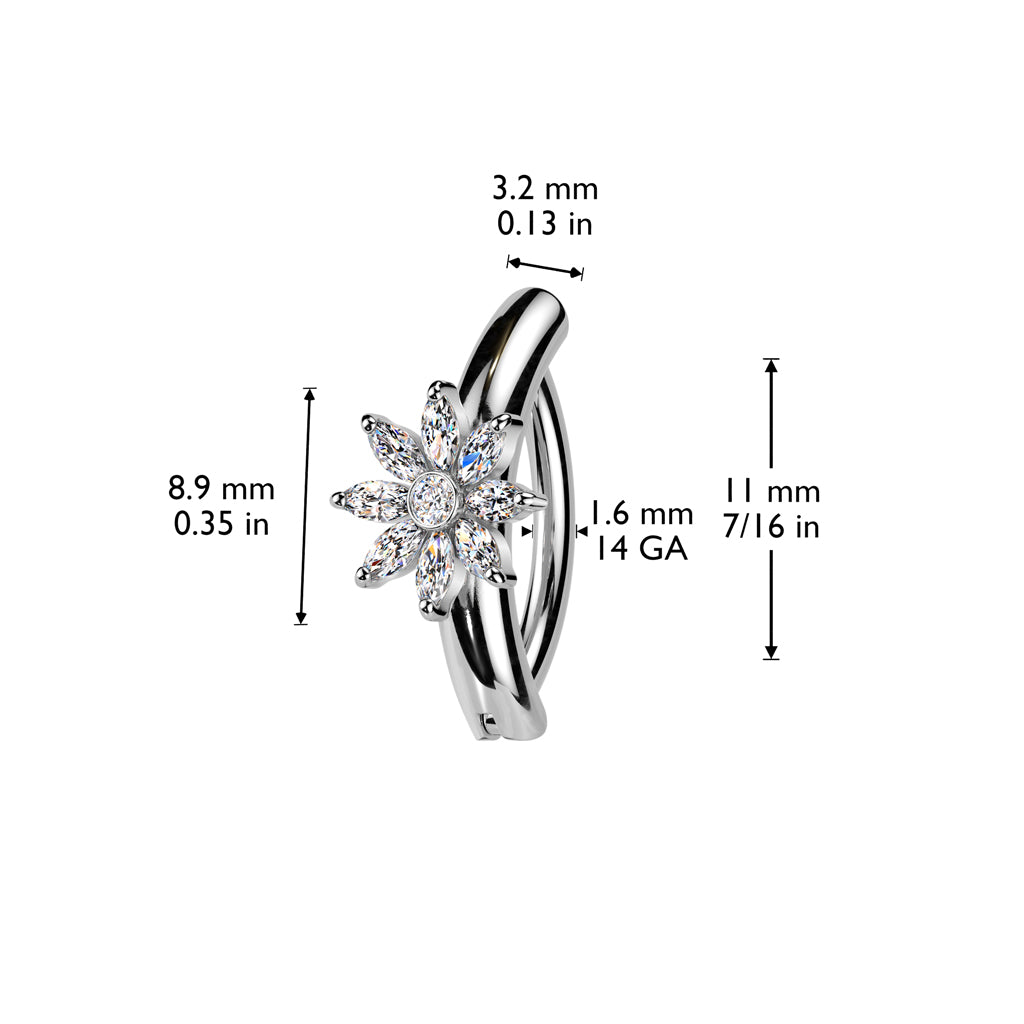 Cherry Diva Belly Button Ring 14 Gauge Hinged Crystal Flower Belly Button Ring