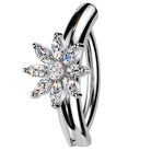 Cherry Diva Belly Button Ring 14 Gauge Hinged Crystal Flower Belly Button Ring