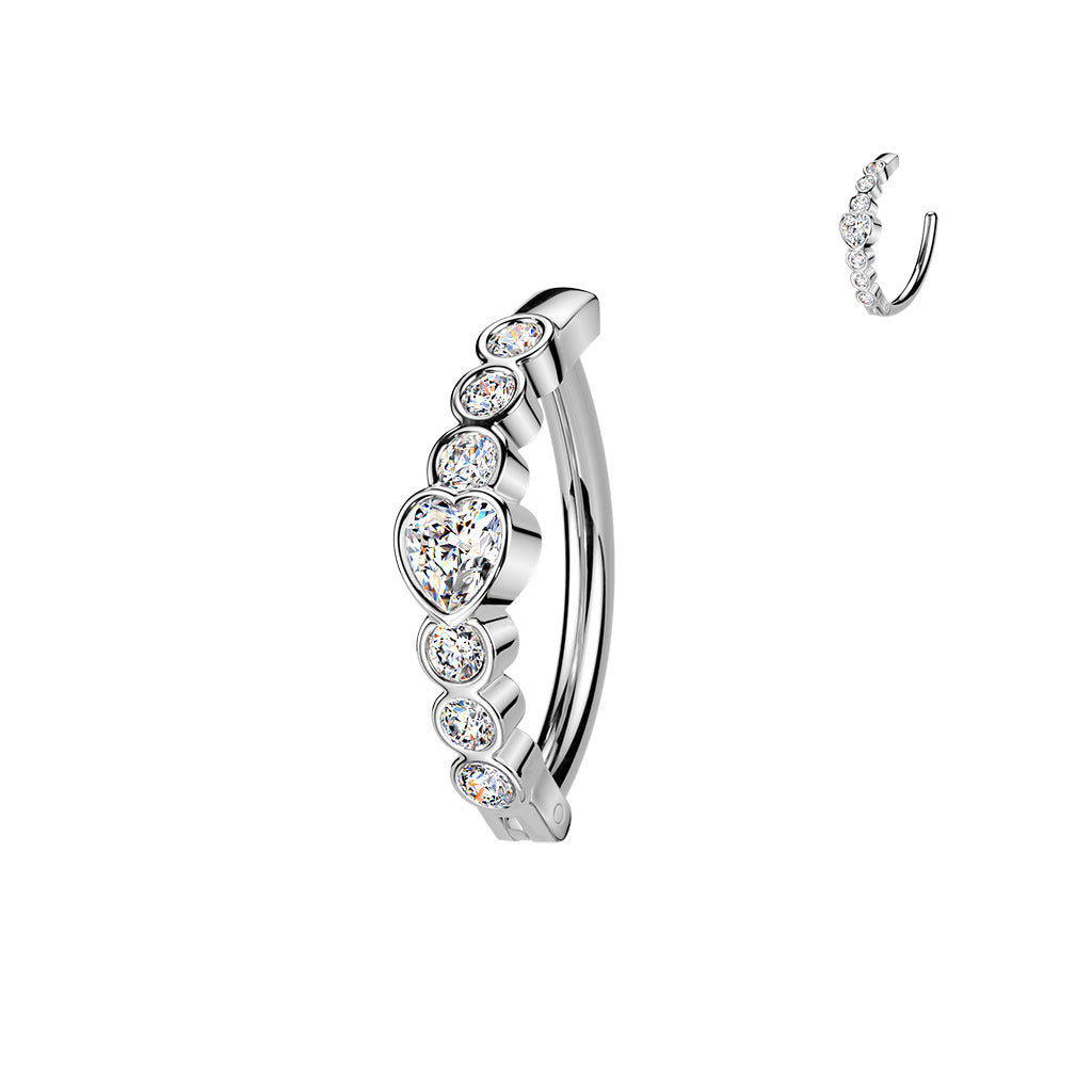 Cherry Diva Belly Button Ring 14 Gauge Hinged Crystal Hearts Belly Button Ring