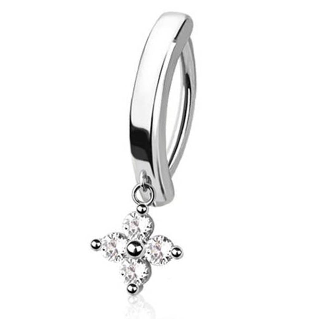 Cherry Diva Belly Button Ring 14 Gauge Hinged Dangling Crystal Clover Belly Button Ring