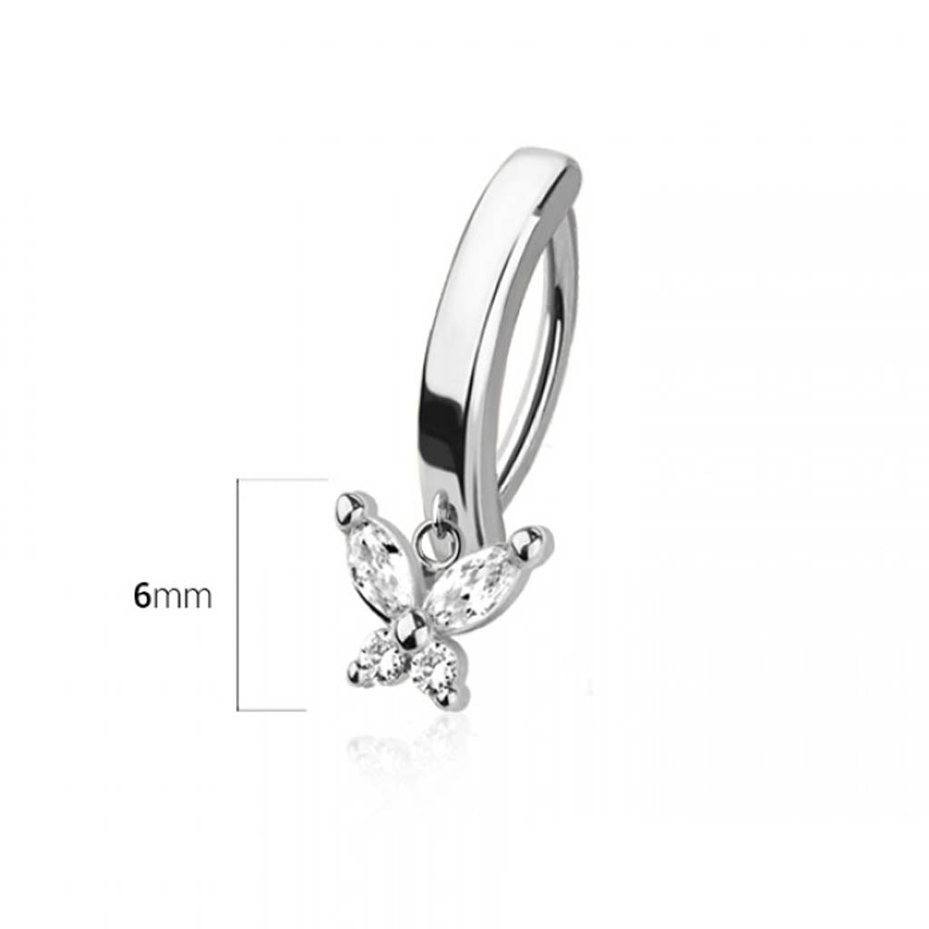 Cherry Diva Belly Button Ring 14 Gauge Hinged Dangling Dainty Butterfly Belly Button Ring