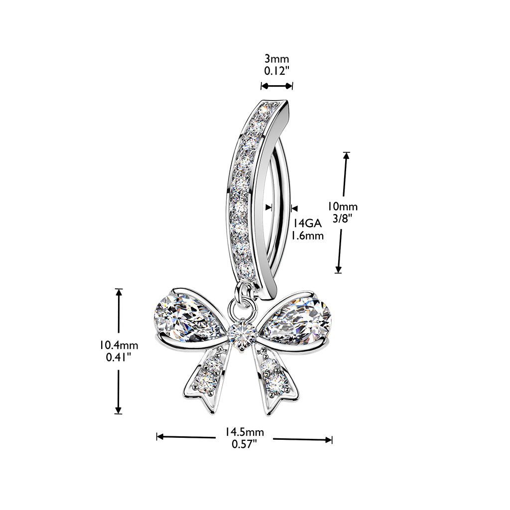 Cherry Diva Belly Button Ring 14 Gauge Surgical Steel Crystal Bow Belly Button Ring