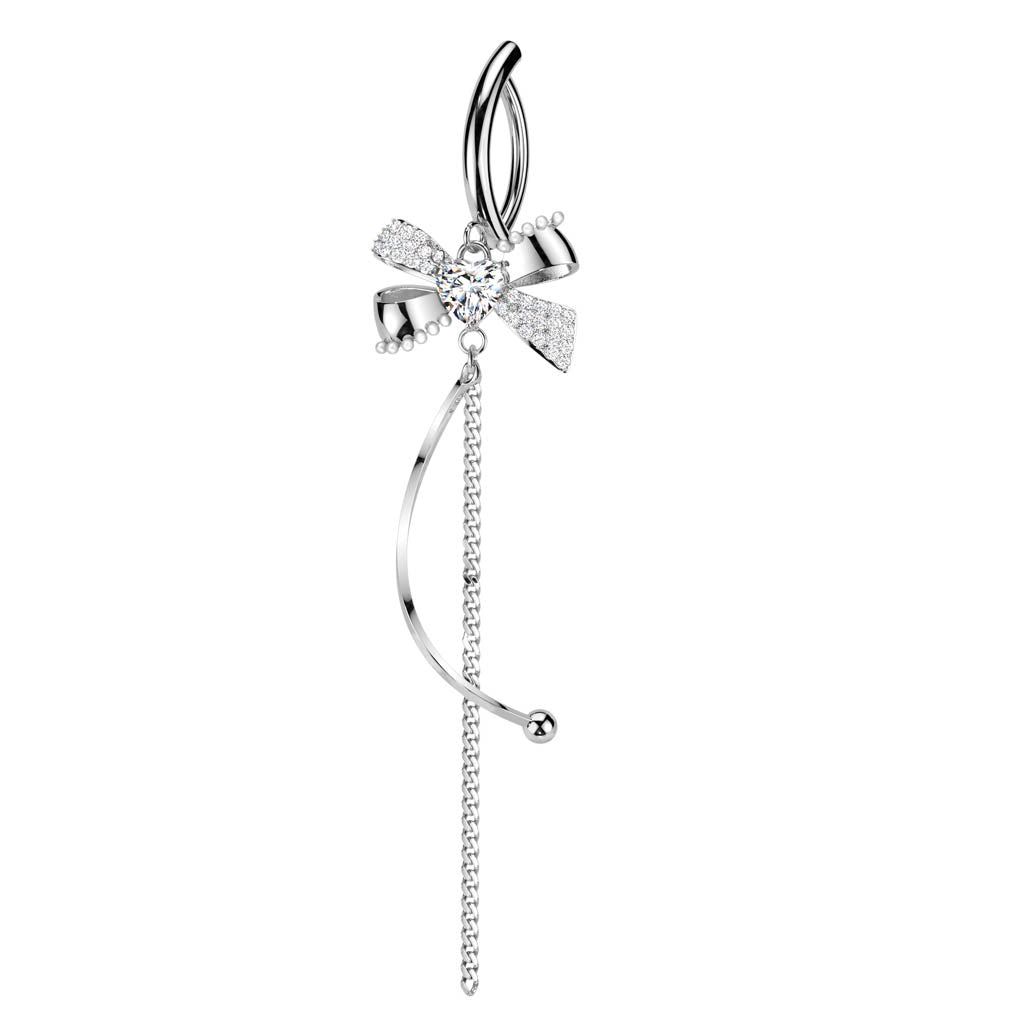 Cherry Diva Belly Button Ring 14 Gauge Surgical Steel Dangling Bow Belly Button Ring