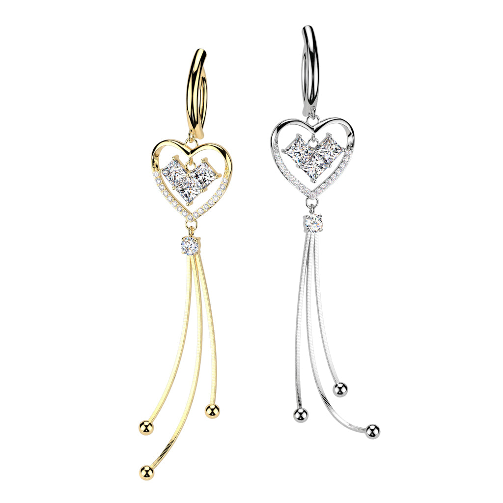 Cherry Diva Belly Button Ring 14 Gauge Surgical Steel Dangling Heart Belly Button Ring