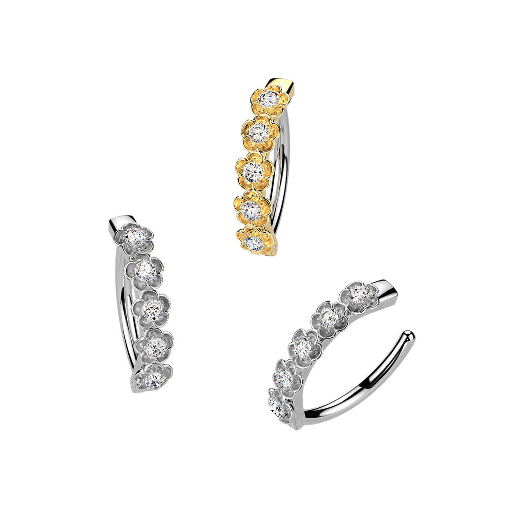 Cherry Diva Belly Button Ring 14 Gauge Surgical Steel Hinged Crystal Flower Belly Button Ring