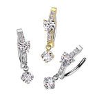 Cherry Diva Belly Button Ring 14 Gauge Surgical Steel Hinged Dangling Crystal Heart Belly Button Ring