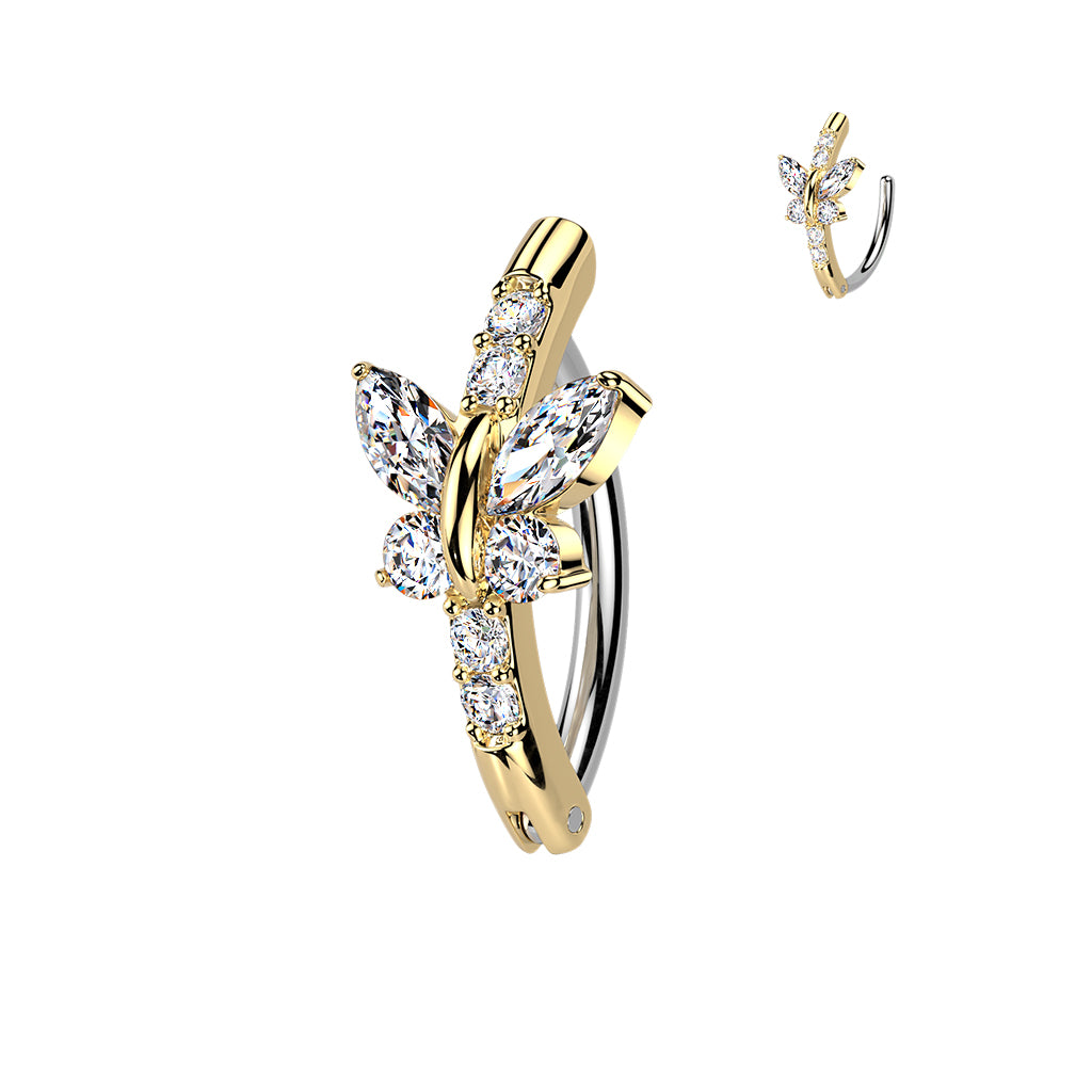 Cherry Diva Belly Button Ring Gold 14 Gauge Hinged Crystal Butterfly Belly Button Ring