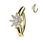 Cherry Diva Belly Button Ring Gold 14 Gauge Hinged Crystal Flower Belly Button Ring