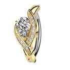 Cherry Diva Belly Button Ring Gold 14 Gauge Hinged Crystal Teardrop Belly Button Ring