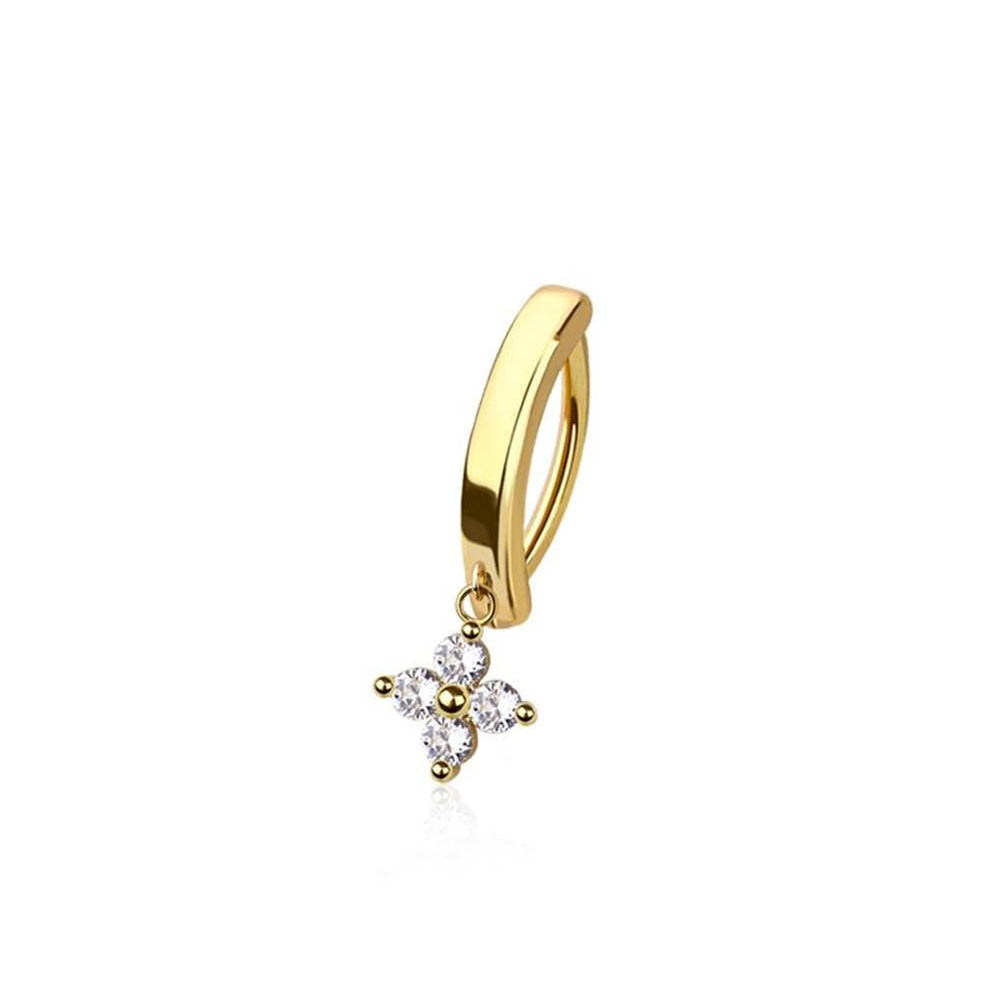 Cherry Diva Belly Button Ring Gold 14 Gauge Hinged Dangling Crystal Clover Belly Button Ring