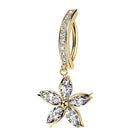 Cherry Diva Belly Button Ring Gold 14 Gauge Hinged Dangling Crystal Flower Belly Button Ring